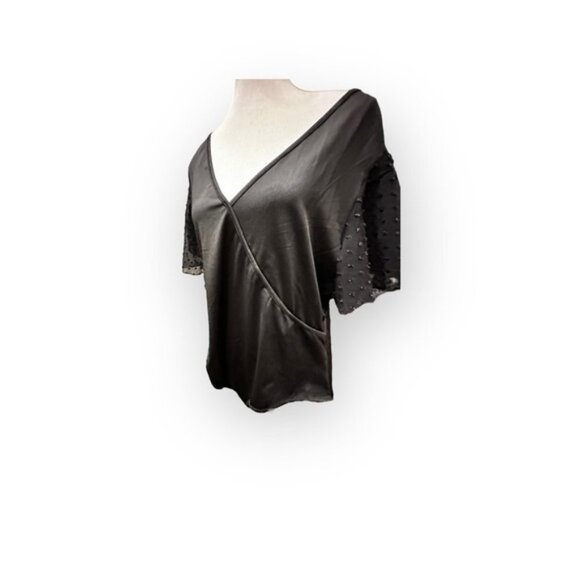 Women’s 3x Flutter Sleeve Wrap Style Body Suit Black - Picture 5 of 7